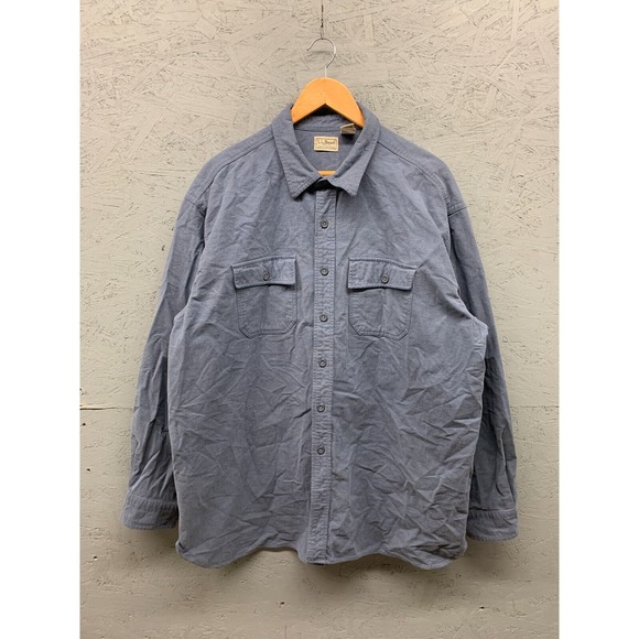L.L.Bean Chamois Shirt Mens XXL Blue Heavyweight Button Front Long Sleeve Cotton - Picture 1 of 8